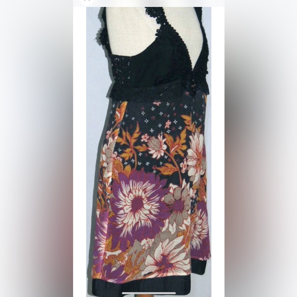 NWT! Free People Floral Black and Multicolor Mini Dress - Picture 4 of 5
